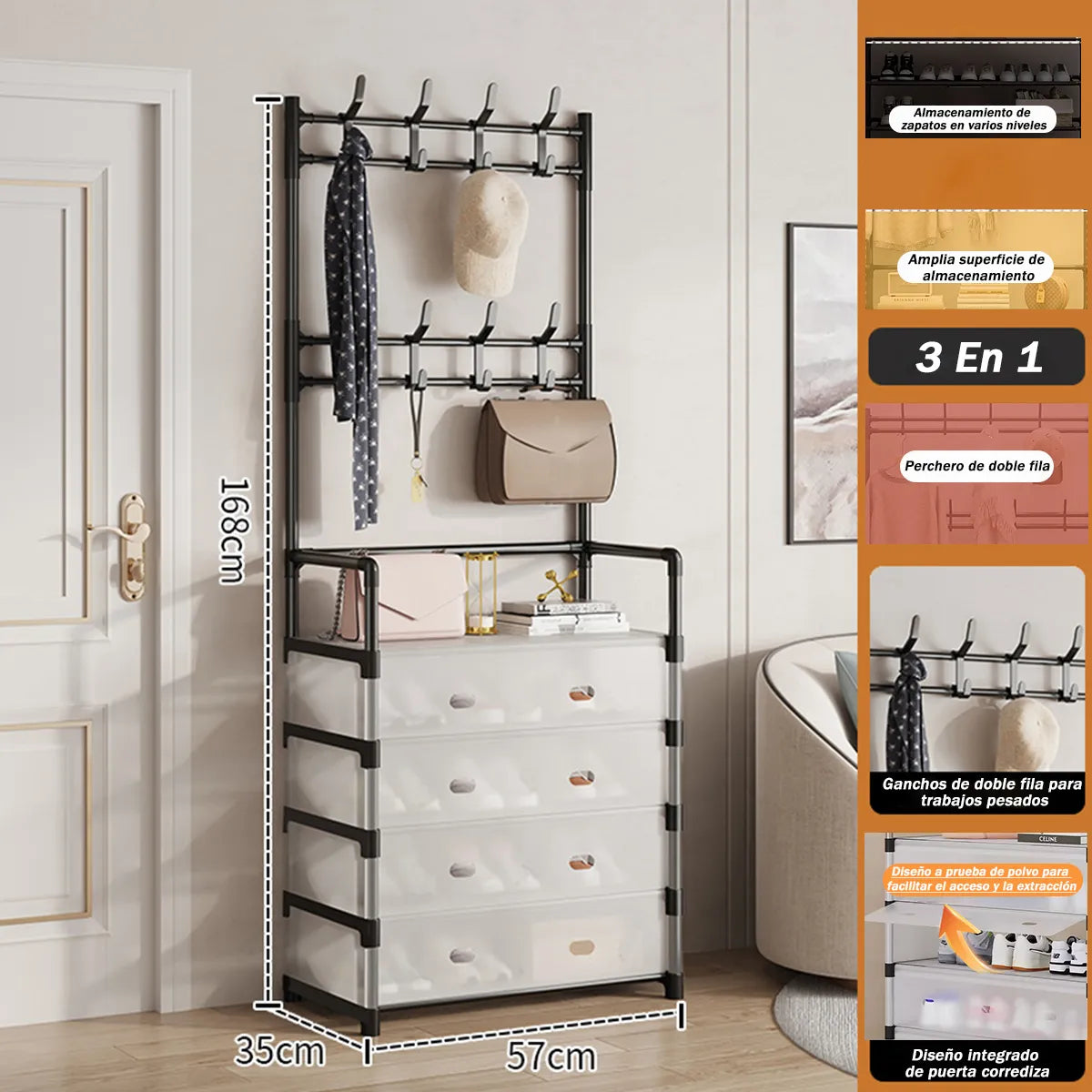 ORGANIZADOR MULTIUSOS 4 CAJONES + PERCHERO