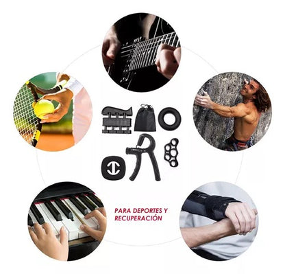 Kit Hand Grip ™  Ejercitadores Mano Muñeca Antebrazo Graduable x5